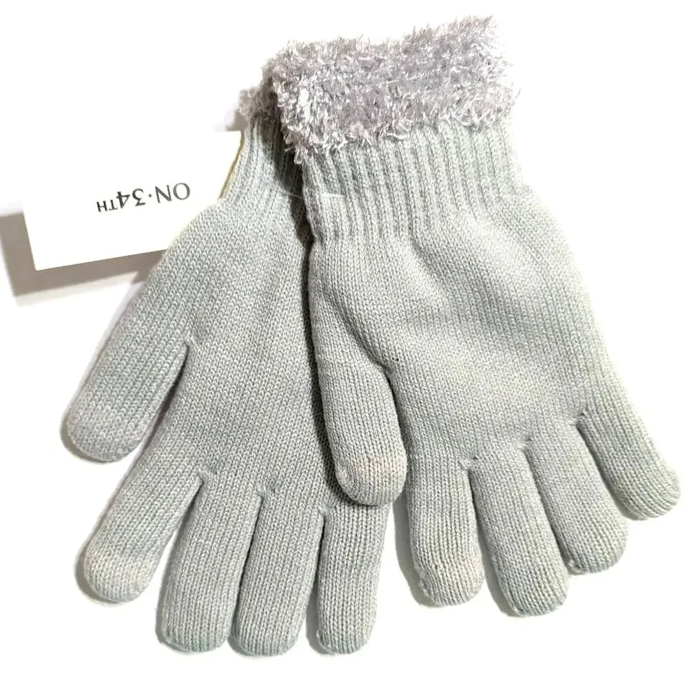 On 34TH Women's Gray Rib-Stitch Fuzzy-Cuff Knit Gloves Macy's, One Size
